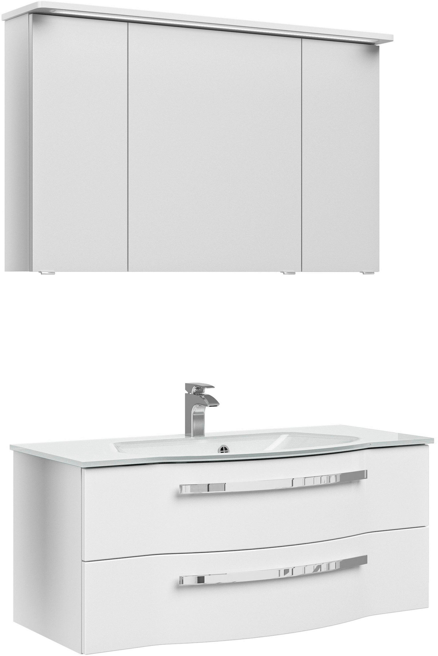 BADEZIMMER 3-teilig  in 120 cm  - Chromfarben/Weiß Hochglanz, Basics, Glas/Holzwerkstoff (120cm) - Sadena