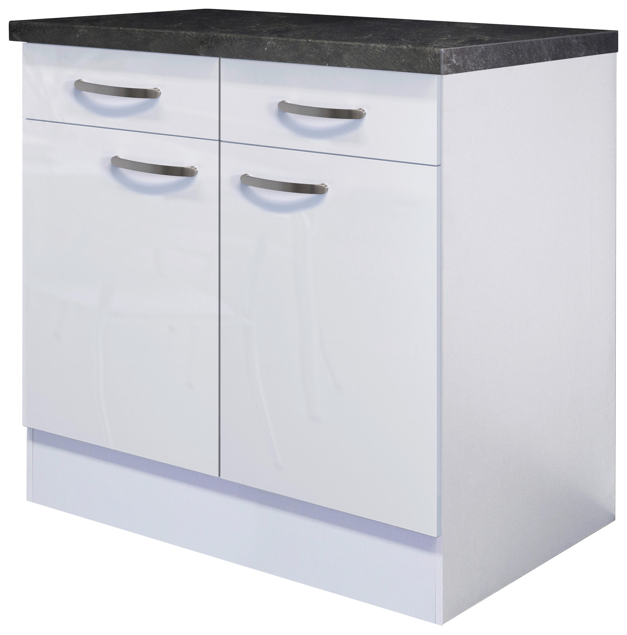 KÜCHENUNTERSCHRANK 80/86/60 cm  in Weiß, Weiß Hochglanz  - Schieferfarben/Edelstahlfarben, MODERN, Holzwerkstoff/Metall (80/86/60cm) - FlexWell