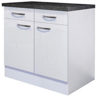 KÜCHENUNTERSCHRANK 80/86/60 cm  in Weiß, Weiß Hochglanz  - Schieferfarben/Edelstahlfarben, MODERN, Holzwerkstoff/Metall (80/86/60cm) - FlexWell