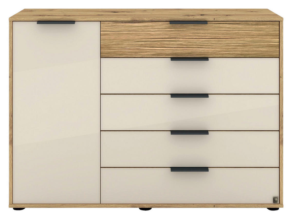 KOMMODE SAN FRANCISCO, 120/86/43 cm, 4 Schublade(n)  - Eiche Bianco/Schieferfarben, Design, Glas/Holzwerkstoff (120/86/43cm) - Musterring