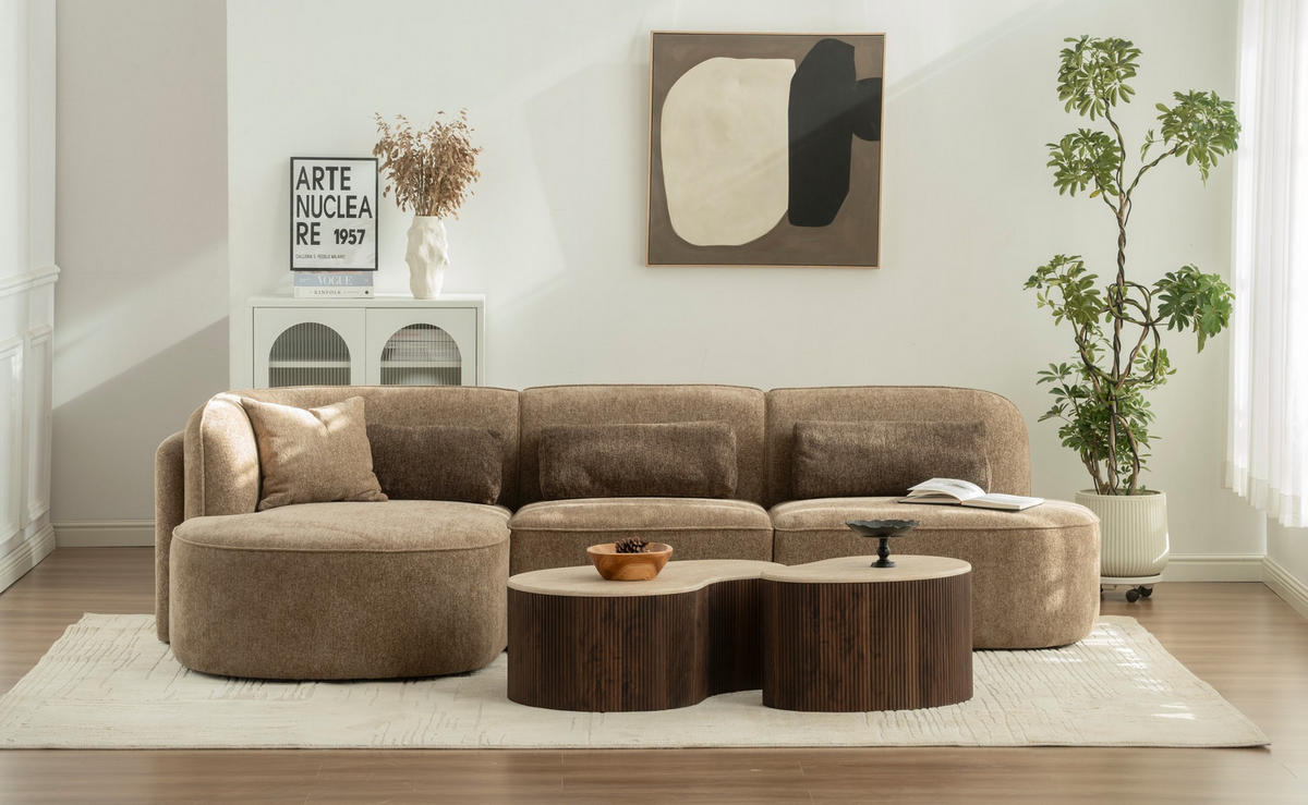 COUCHTISCH 90/60/34 cm Freiform Walnussfarben  - Walnussfarben, Design, Holzwerkstoff (90/60/34cm) - MID.YOU