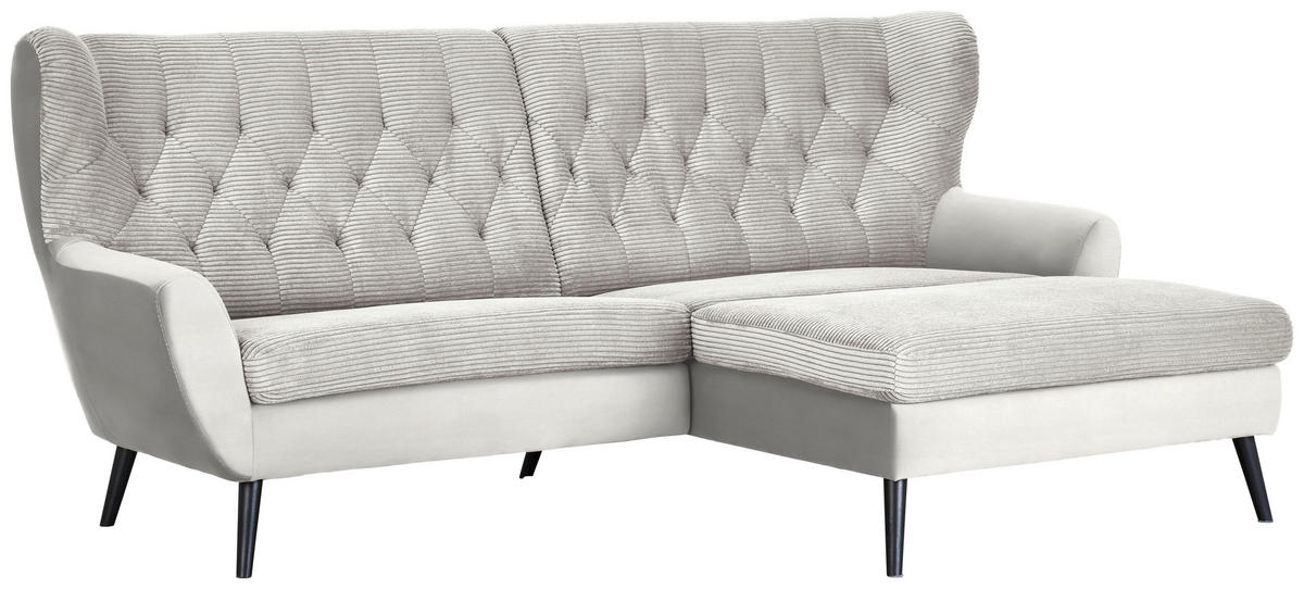 ECKSOFA in Cord Creme  - Creme/Schwarz, Design, Holz/Textil (237/165cm) - Stylife
