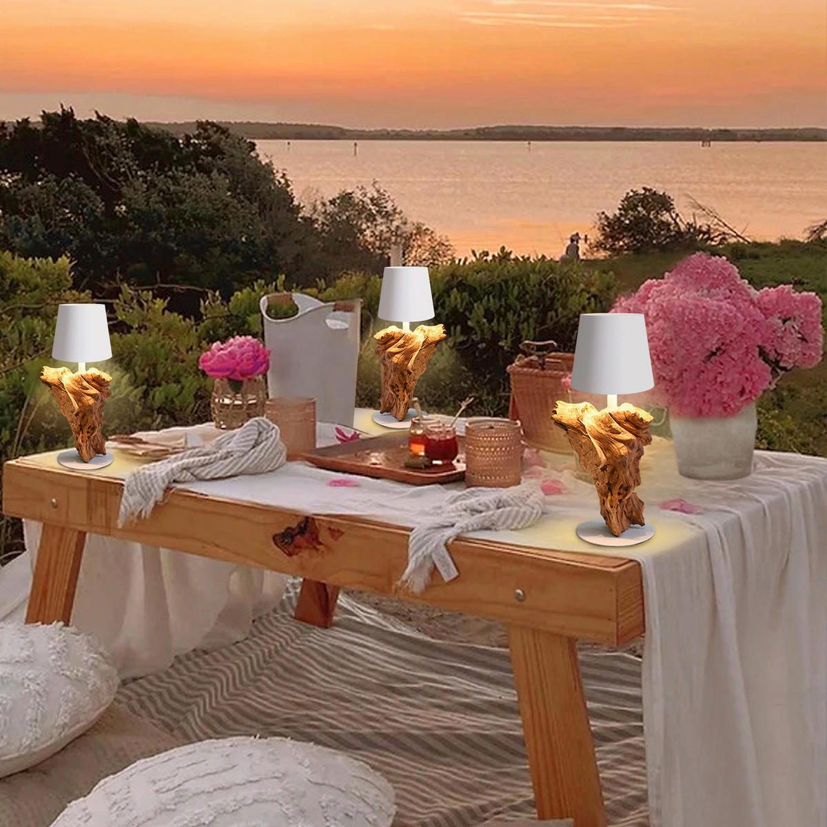 LED-TISCHLEUCHTE 13/29/13 cm   - Weiß/Naturfarben, Design, Holz/Metall (13/29/13cm) - P & B