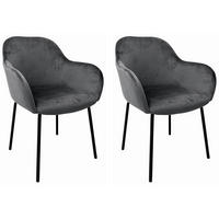 ARMLEHNSTUHL-SET 2 Stück  in Eisen Velours  - Anthrazit/Schwarz, Basics, Textil/Metall (59/81/59cm) - MID.YOU