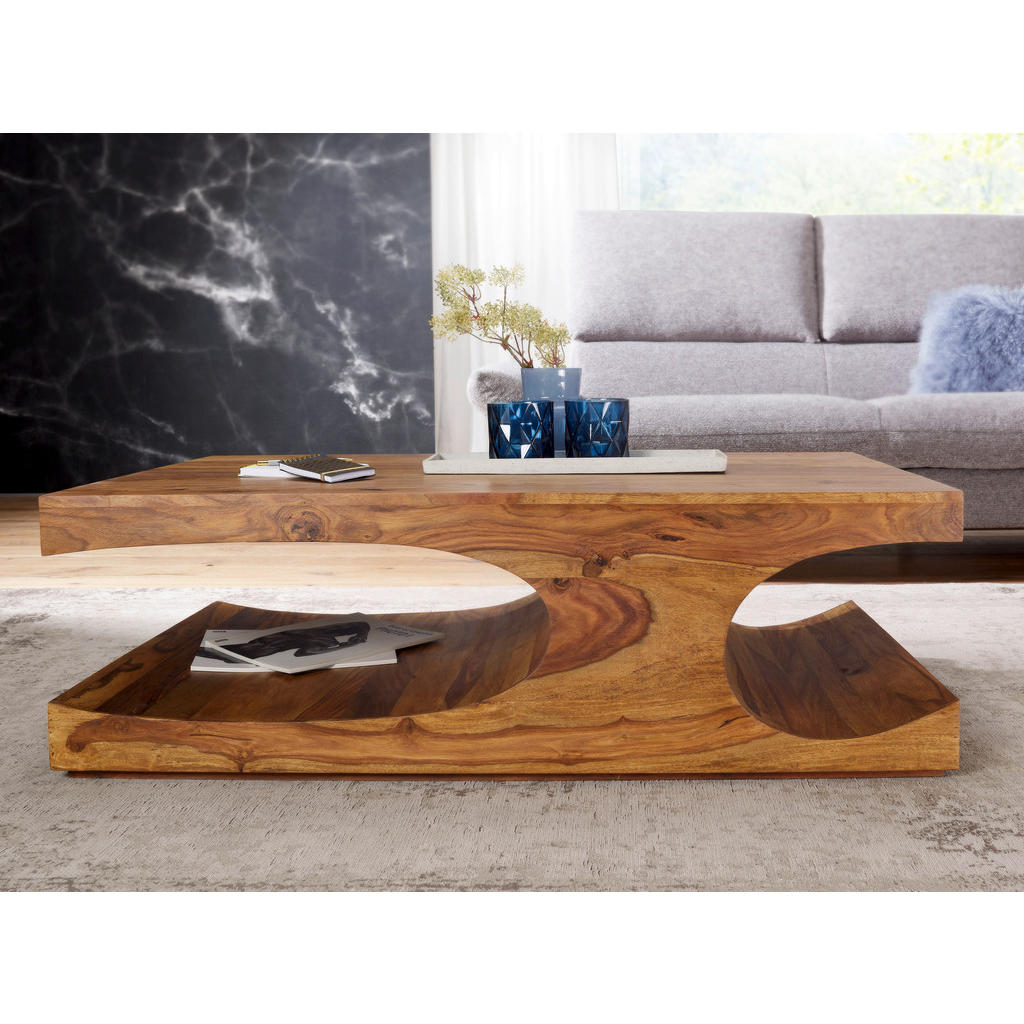 Thumbnail - Mid.you Couchtisch, Sheesham, Holz, Sheesham, massiv, rechteckig, Sockel, 70x38x118 cm, Stauraum, offenes Fach, Wohnzimm...
