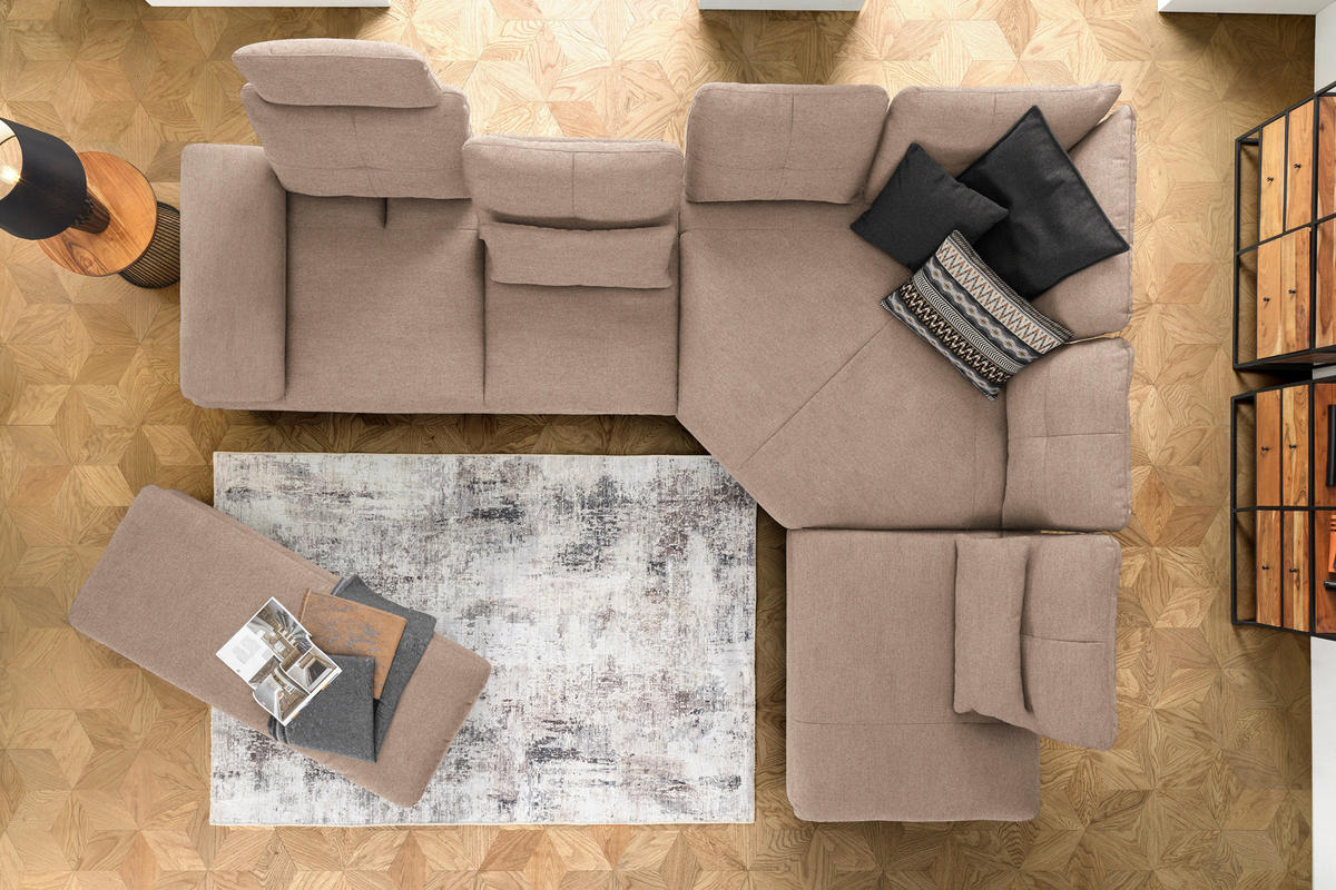 ECKSOFA in Flachgewebe Taupe  - Taupe/Schwarz, Design, Textil/Metall (344/271cm) - Chilliano