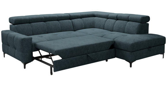 ECKSOFA in Struktur Blau  - Blau/Schwarz, MODERN, Textil/Metall (254/212cm) - Carryhome