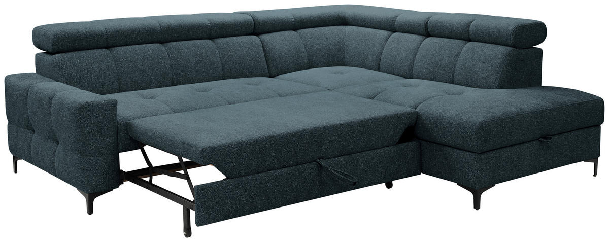 ECKSOFA in Struktur Blau  - Blau/Schwarz, Modern, Textil/Metall (254/212cm) - Carryhome