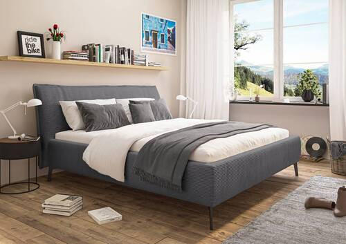 POLSTERBETT gepolstertes Kopfteil 160/200 cm  in Dunkelgrau  - Dunkelgrau/Schwarz, Design, Textil/Metall (160/200cm) - Lomoco