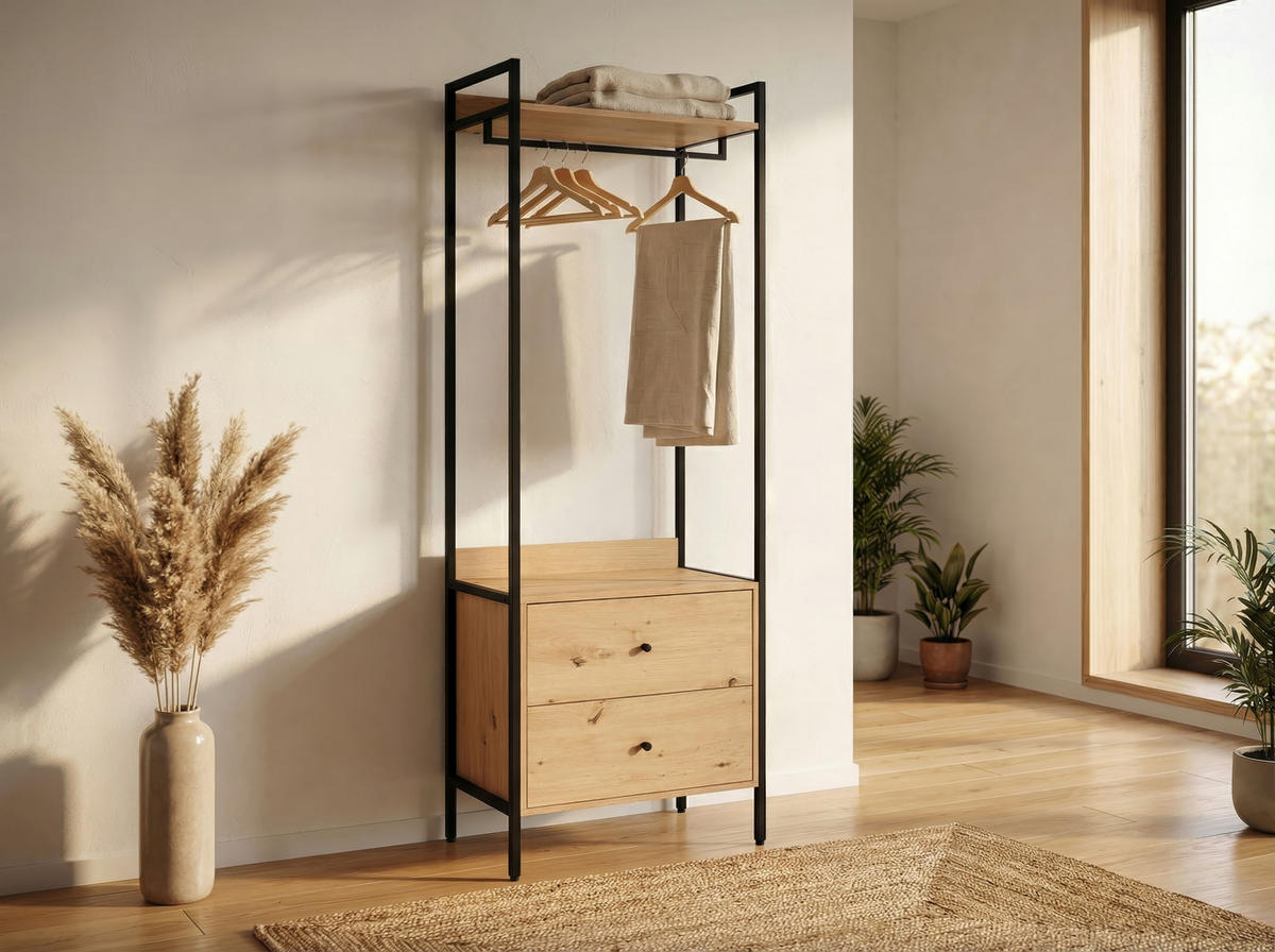 Garderobe Dhaka 64/190/40 cm  - Schwarz, Modern, Holzwerkstoff/Metall (64/190/40cm) - Livetastic