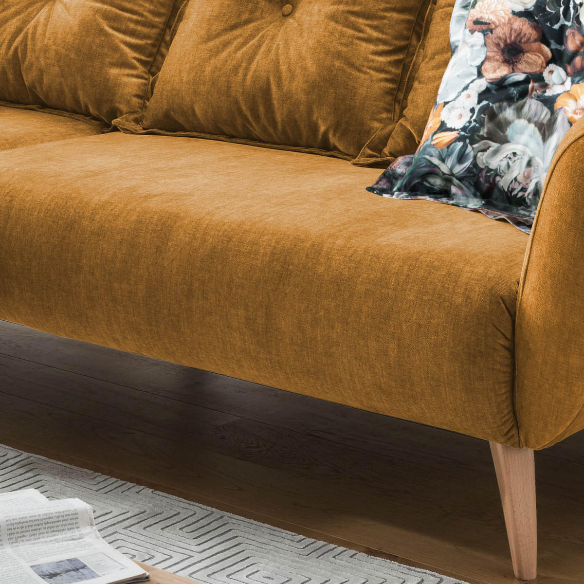 ECKSOFA in Velours Gelb, Multicolor  - Gelb/Buchefarben, Modern, Holz/Textil (162/277cm) - Livetastic
