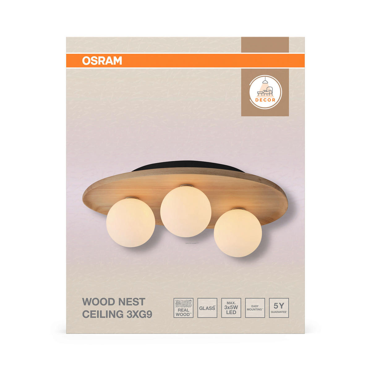 DECKENLEUCHTE    50/38,5/15,5 cm  - Naturfarben, Basics, Glas/Holz (50/38,5/15,5cm) - Osram