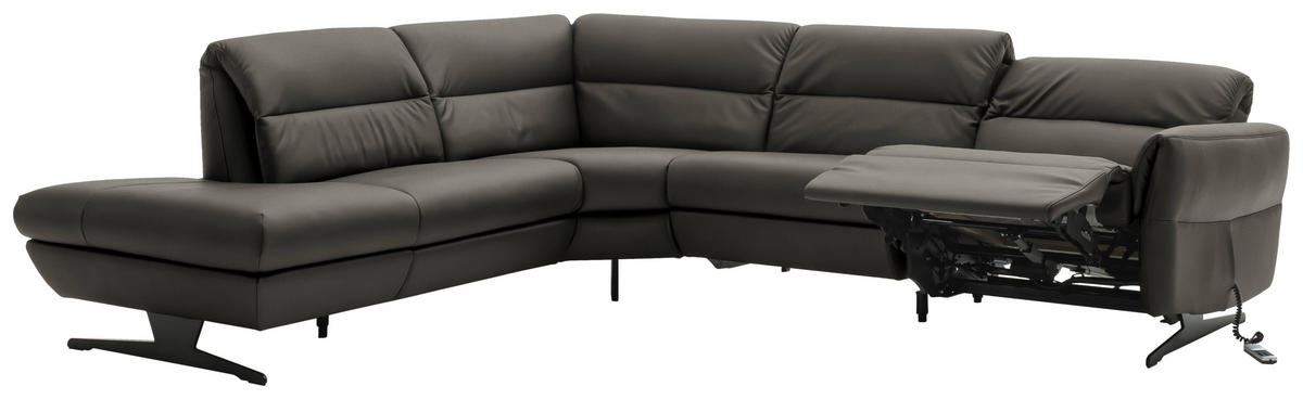 ECKSOFA Dunkelgrau Echtleder  - Dunkelgrau/Schwarz, Design, Leder/Metall (258/286cm) - Schöner Wohnen