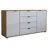 TÁLALÓSZEKRÉNY 140/70/43 cm  - Bianco tölgy/fekete, Konventionell, faalapú anyag/üveg (140/70/43cm) - Dieter Knoll