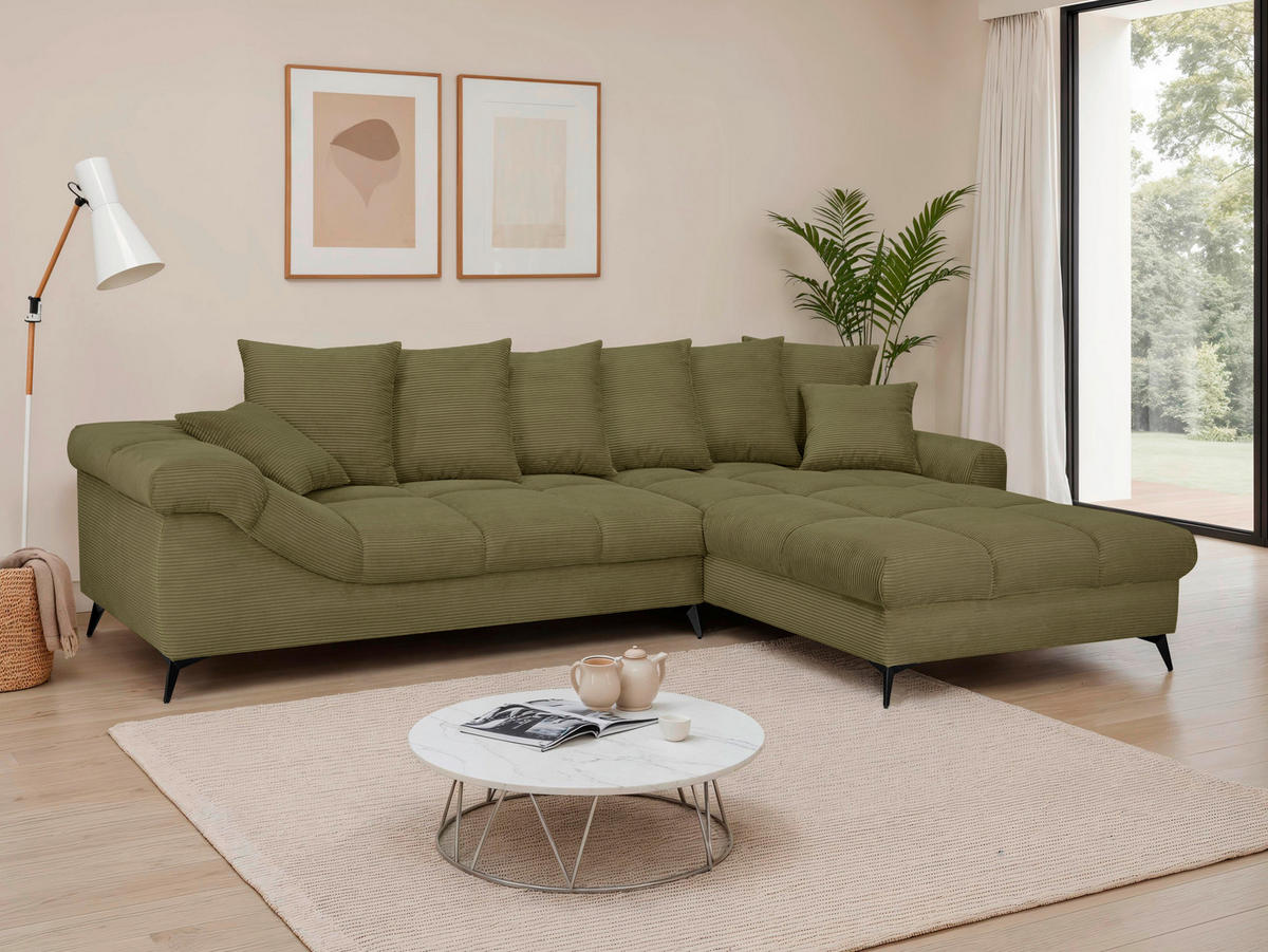 ECKSOFA Grün Cord Rückenkissen, Armlehnenkissen, Rücken echt  - Schwarz/Grün, KONVENTIONELL, Textil/Metall (332/231cm) - Carryhome