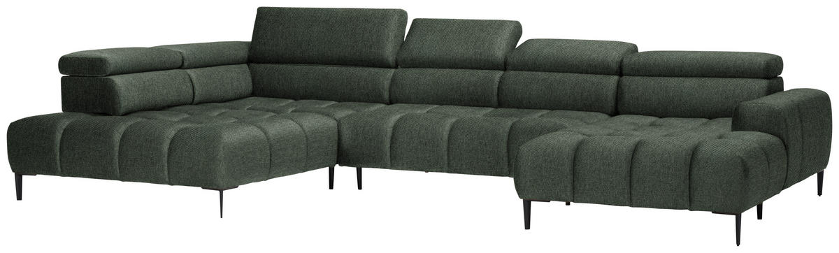 WOHNLANDSCHAFT in Webstoff Dunkelgrün  - Dunkelgrün/Schwarz, Design, Textil/Metall (216/385/177cm) - Welnova