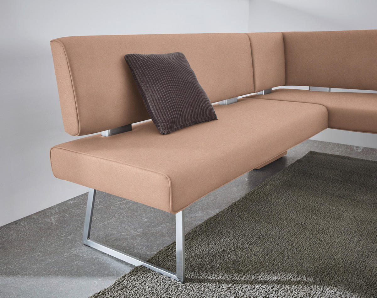 ECKBANK in Metall, Textil Edelstahlfarben, Sandfarben  - Sandfarben/Edelstahlfarben, Design, Textil/Metall (231/137cm) - Dieter Knoll