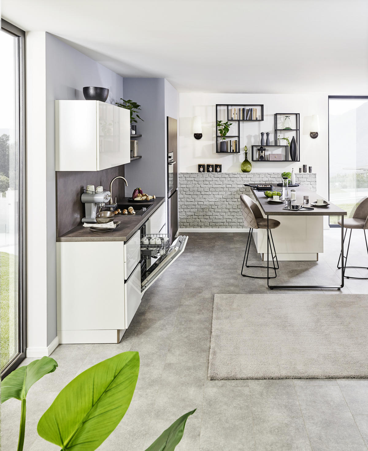EINBAUKÜCHE   - Weiß/Grau, Design, Holzwerkstoff - Dieter Knoll