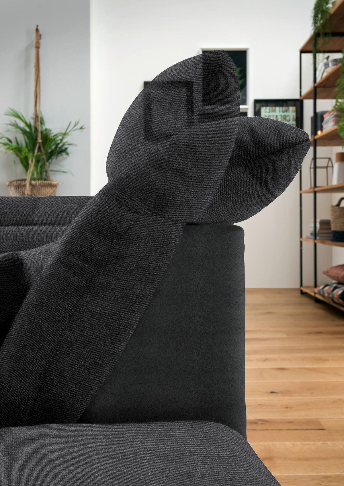 WOHNLANDSCHAFT in Mikrofaser Graphitfarben  - Chromfarben/Graphitfarben, Design, Kunststoff/Textil (211/350/204cm) - Xora