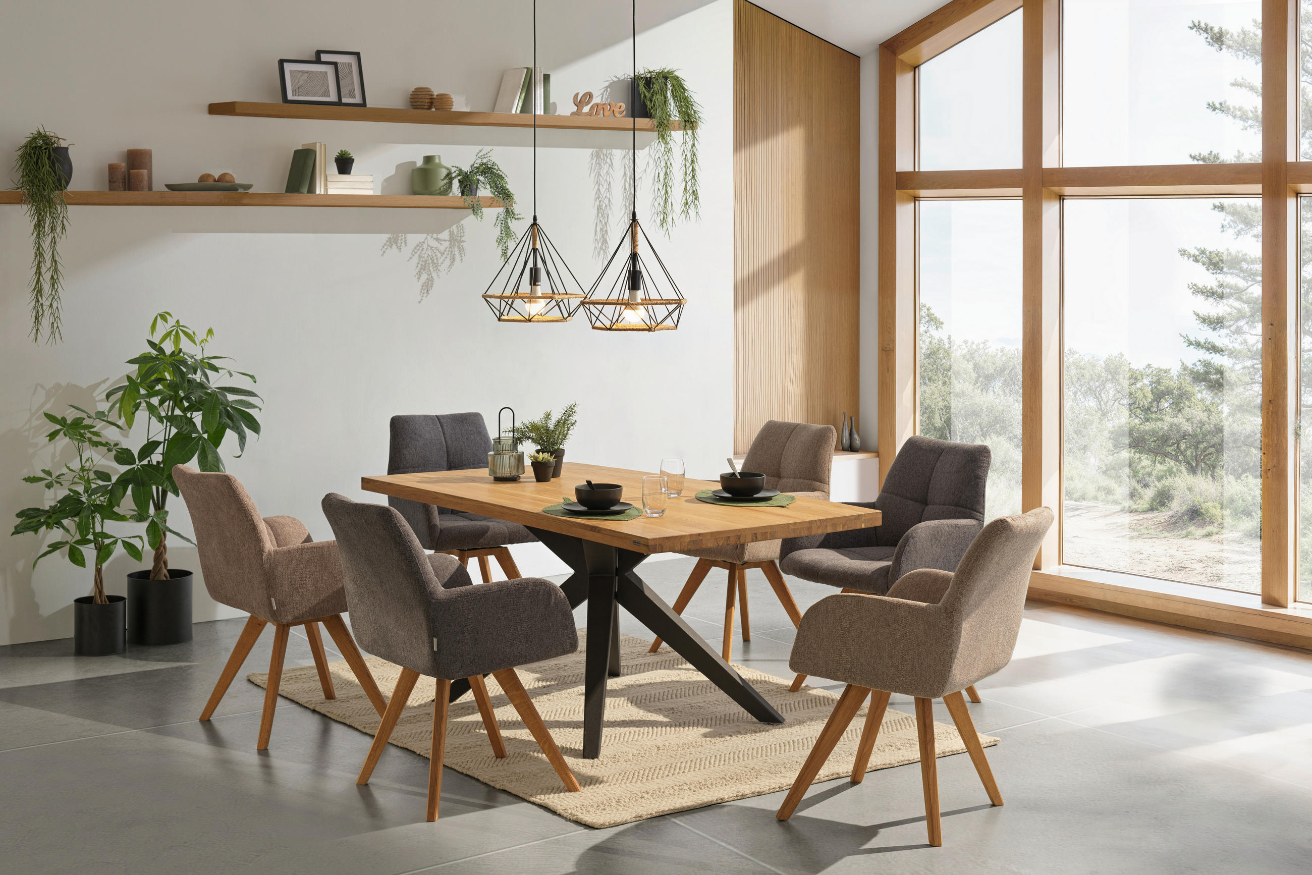 ESSTISCH in Holz 180/90/75 cm  - Eichefarben/Schwarz, Design, Holz/Metall (180/90/75cm) - Linea Natura