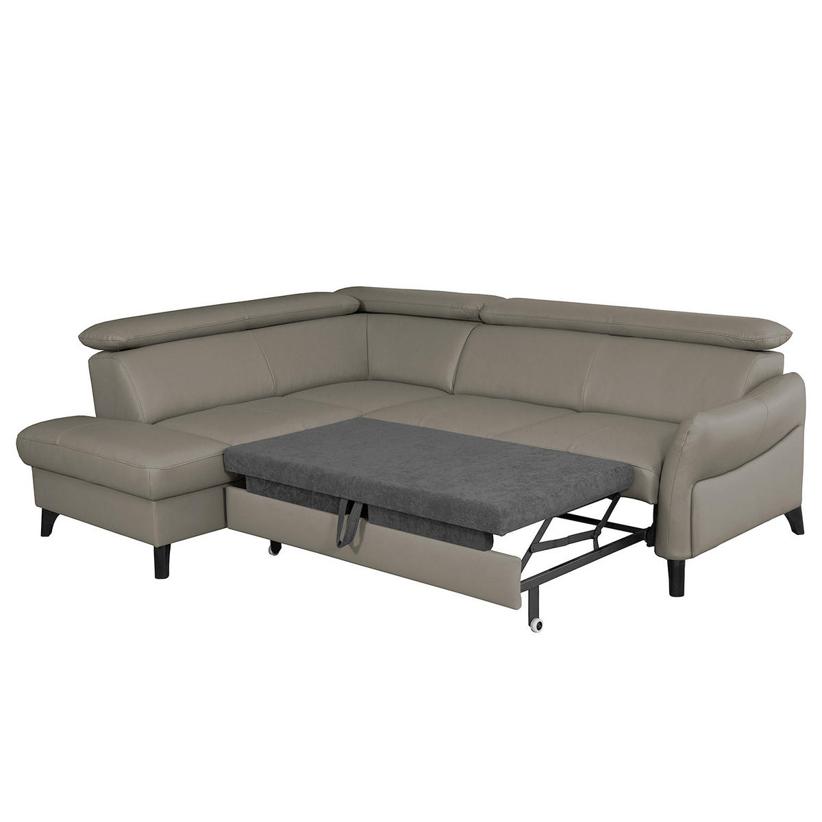 ECKSOFA Schlammfarben Echtleder Lederlook  - Schlammfarben/Schwarz, Design, Leder/Holz (199/244cm) - Livetastic