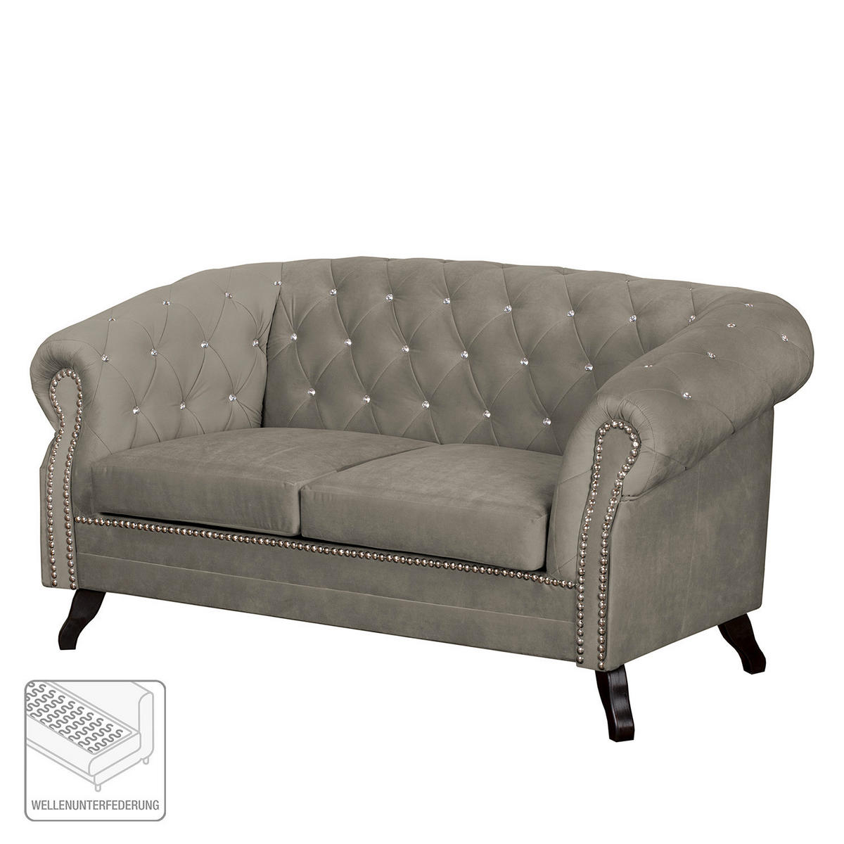 2-SITZER-SOFA GLASGOW Velours Taupe  - Taupe, Design, Holz/Textil (160/82/90cm) - P & B