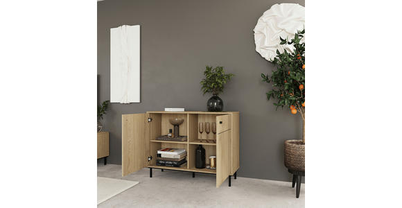 KOMMODE in 81,8/108/37 cm - Eichefarben/Schwarz, MODERN, Holzwerkstoff/Kunststoff (81,8/108/37cm) - Carryhome
