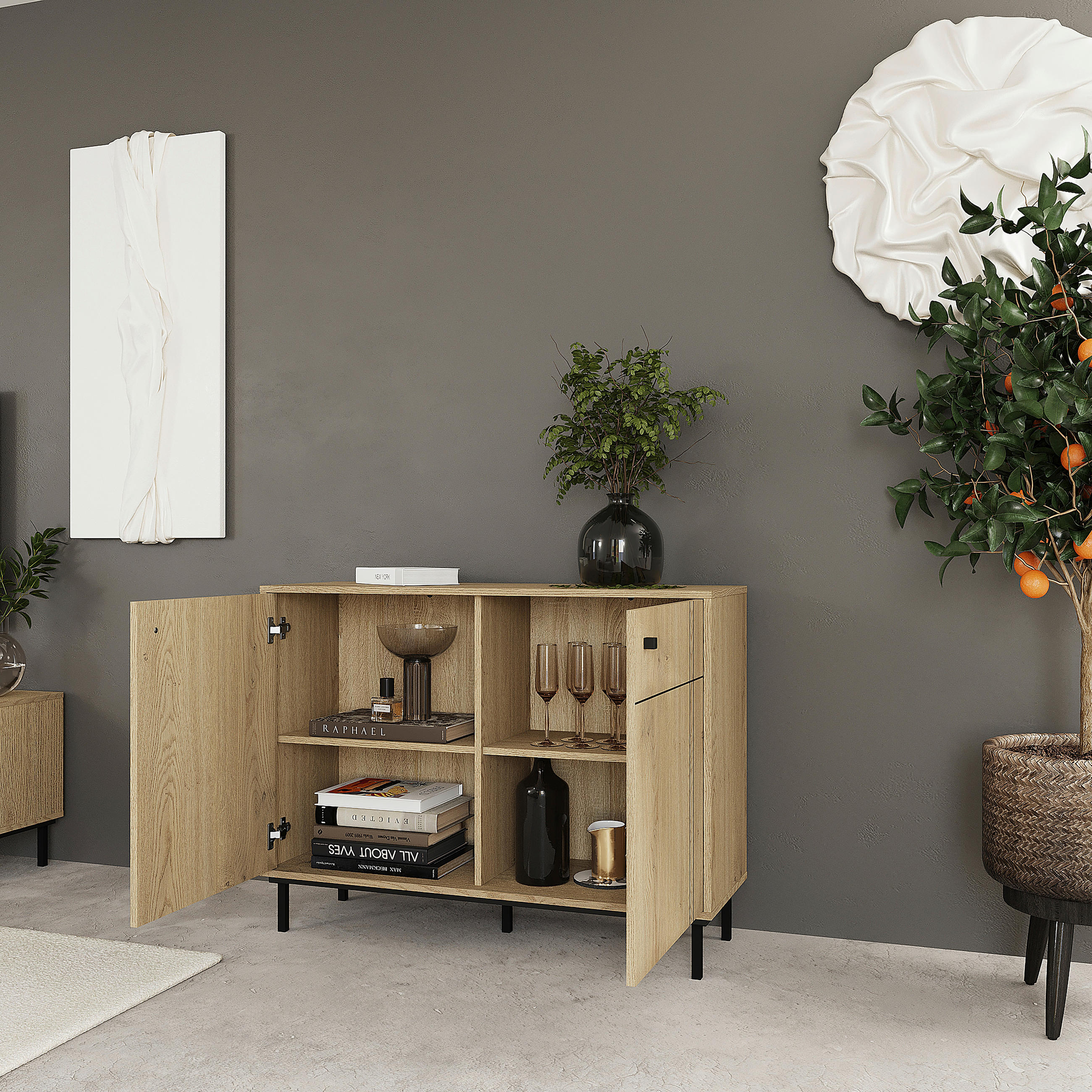 KOMMODE  in 81,8/108/37 cm  - Eichefarben/Schwarz, MODERN, Holzwerkstoff/Kunststoff (81,8/108/37cm) - Carryhome