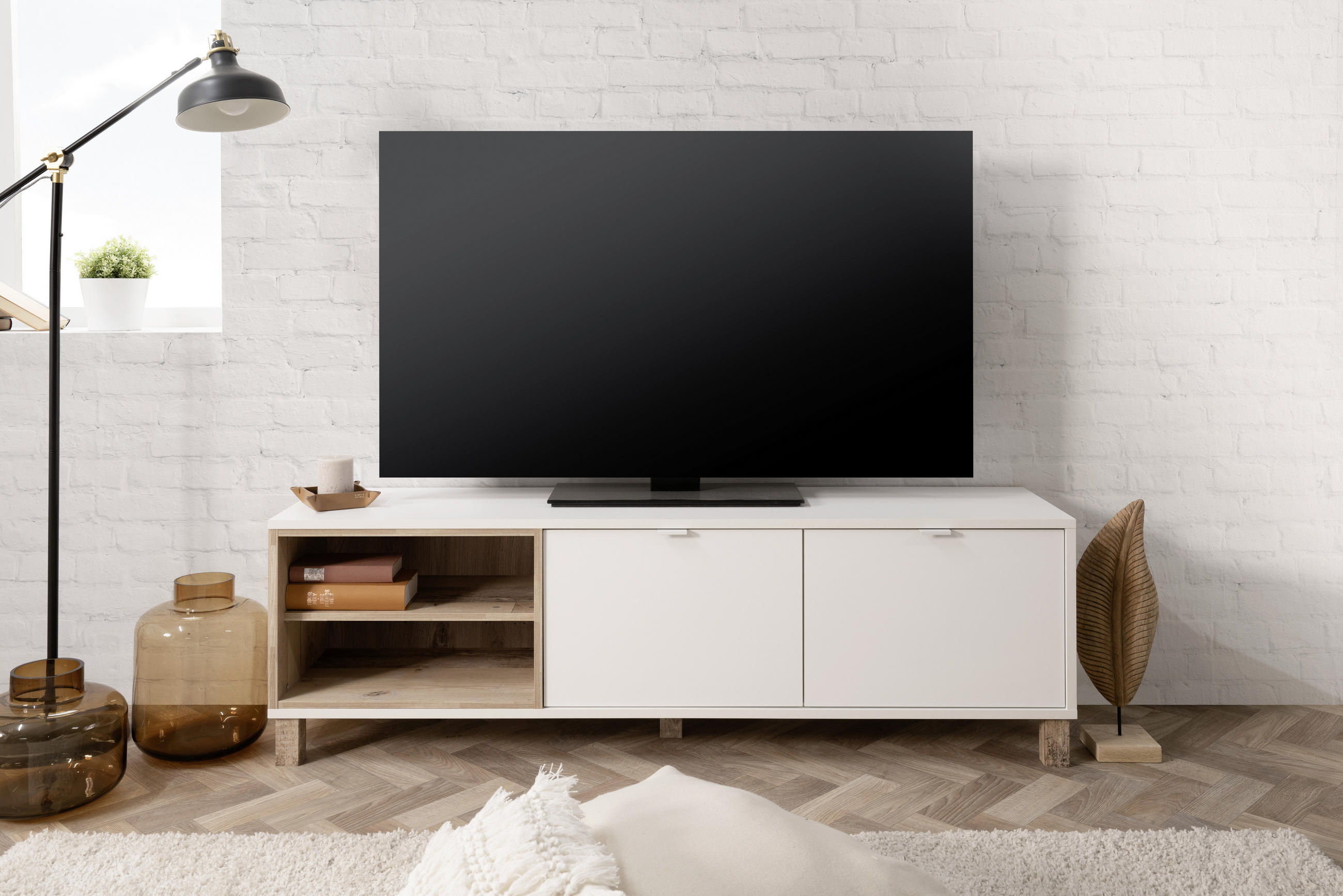 TV-ELEMENT - Weiß, Design, Holzwerkstoff/Metall (150/50/35cm) - MID.YOU