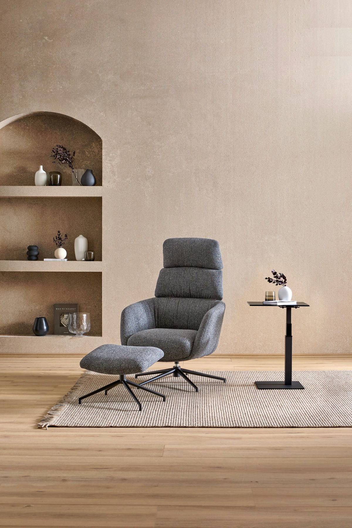 RELAXSESSELSET Webstoff Hocker, Kopfteilverstellung    - Schwarz/Grau, Design, Textil/Metall (73/110/87cm) - Dieter Knoll