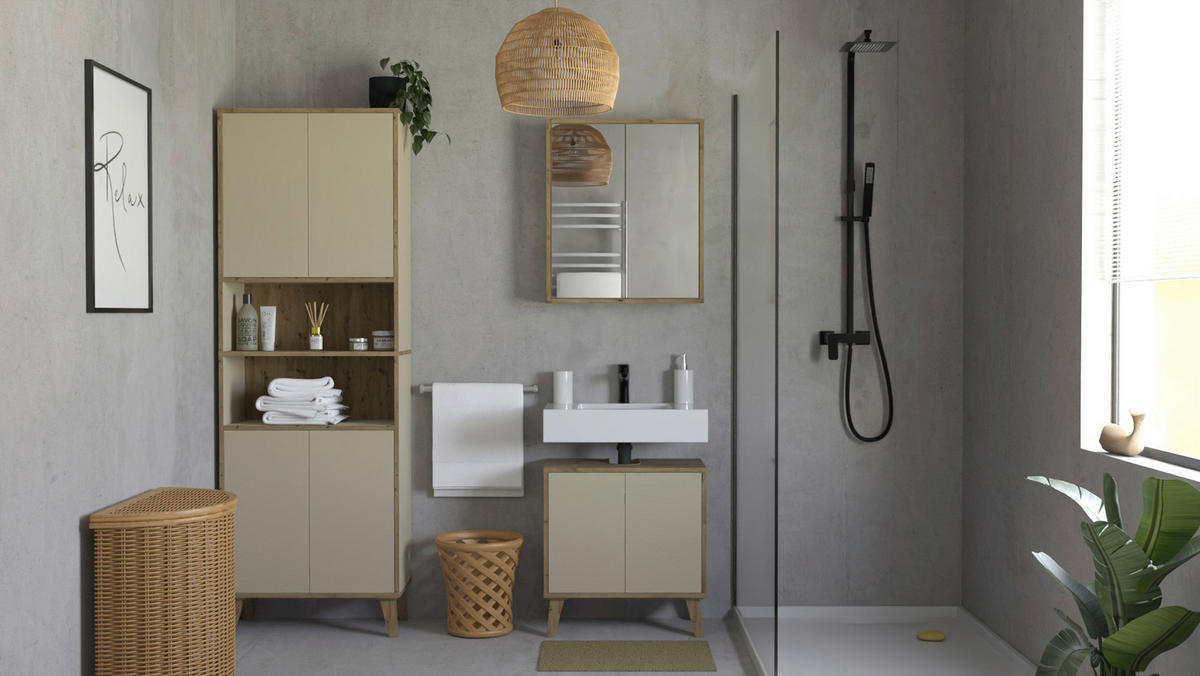 HOCHSCHRANK 66/195/32,5 cm  - Champagner/Eiche Artisan, MODERN, Holzwerkstoff/Kunststoff (66/195/32,5cm) - MID.YOU