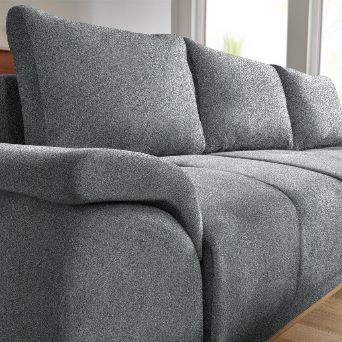 ECKSOFA in Chenille Anthrazit  - Anthrazit/Schwarz, Modern, Textil/Metall (262/168cm) - home24
