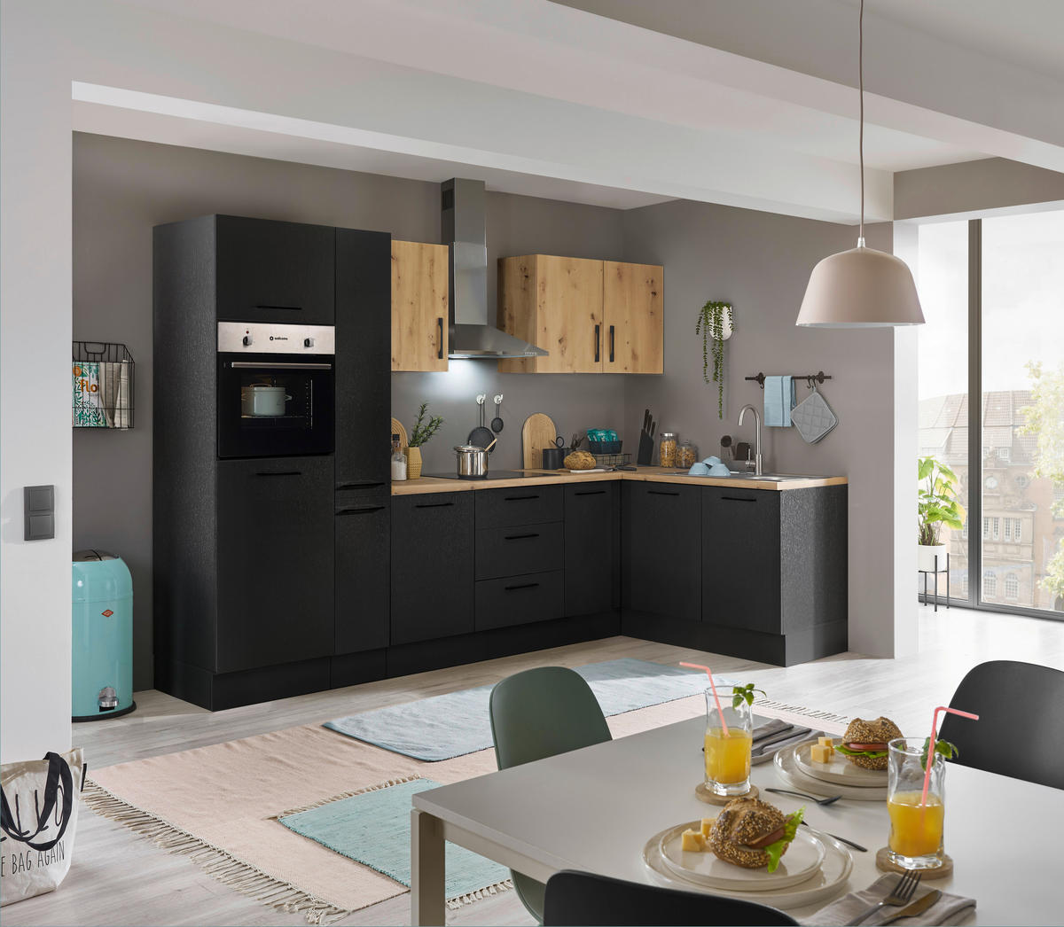 ECKKÜCHE 300/165 cm  in Schwarz, Eiche Artisan  - Schwarz/Eiche Artisan, Basics, Holzwerkstoff/Metall (300/165cm) - MID.YOU