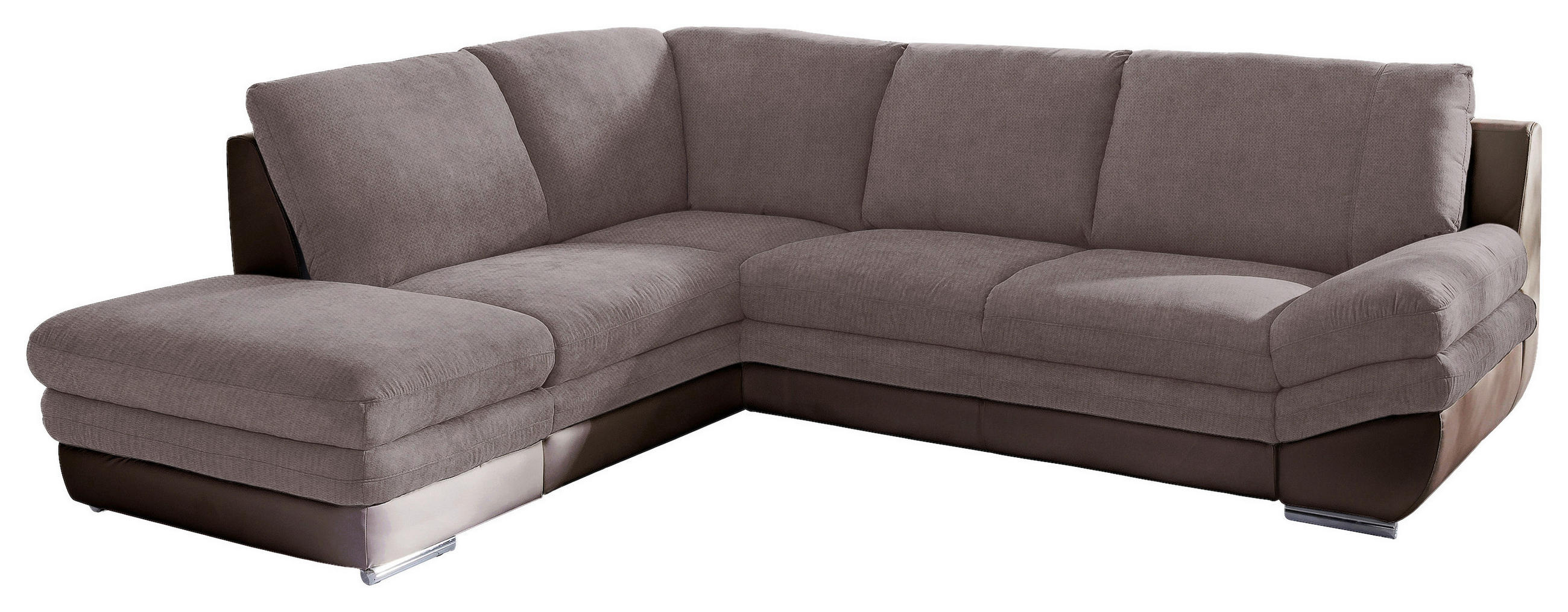 WOHNLANDSCHAFT Taupe, Dunkelbraun Chenille, Lederlook Bettkasten, Schlaffunktion, Rücken echt  - Taupe/Chromfarben, MODERN, Textil/Metall (221/264cm) - MID.YOU