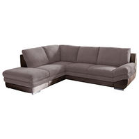 WOHNLANDSCHAFT Taupe, Dunkelbraun Chenille, Lederlook Bettkasten, Schlaffunktion, Rücken echt  - Taupe/Chromfarben, MODERN, Textil/Metall (221/264cm) - MID.YOU
