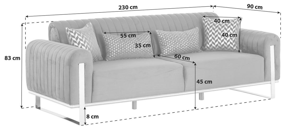 3-SITZER-SOFA Velours Schwarz  - Goldfarben/Schwarz, MODERN, Textil/Metall (230/83/90cm) - Livetastic