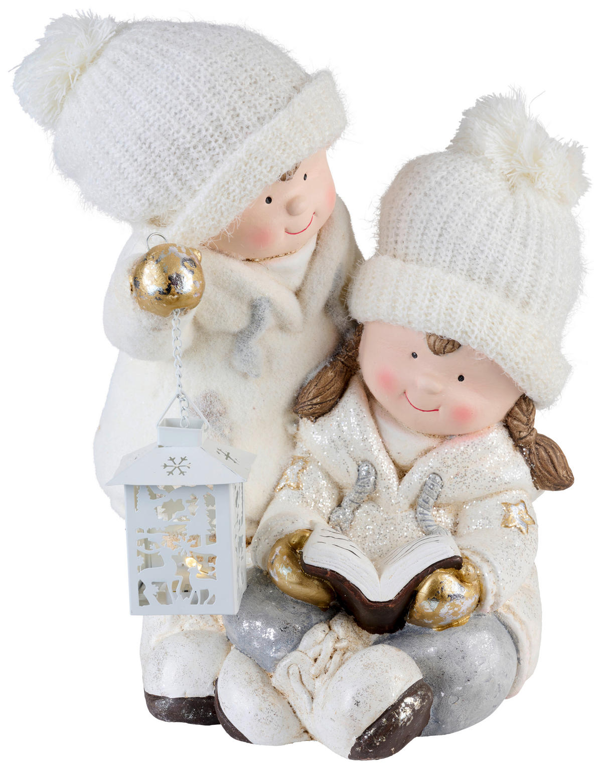 OKRASNA FIGURA OTROKA - siva/bela, Trend, kamen/kovina (30/40/27cm) - X-Mas