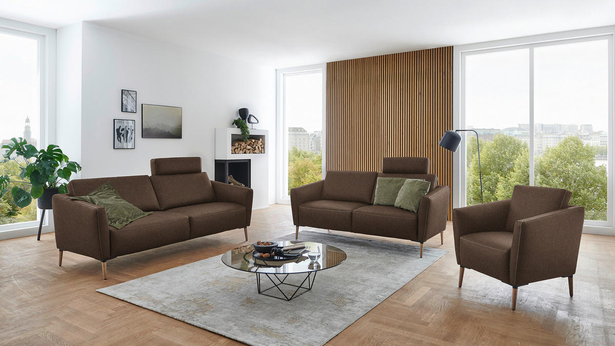 2-SITZER-SOFA Echtleder Braun  - Eichefarben/Beige, Natur, Leder/Holz (207/86/87cm) - Valnatura