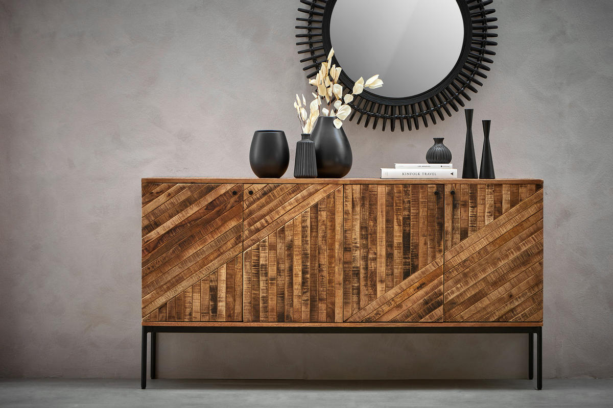 ŠIROKÁ KOMODA, staré dřevo, černá, světle hnědá, 150/78/40 cm - černá/světle hnědá, Lifestyle, kov/dřevo (150/78/40cm) - Ambia Home