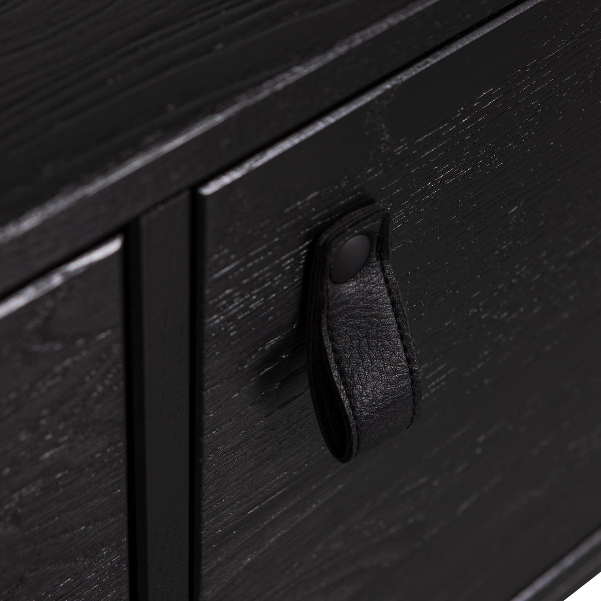 LOWBOARD Silas  in 120/55/44 cm  - Schwarz, Design, Leder/Holz (120/55/44cm) - Livetastic