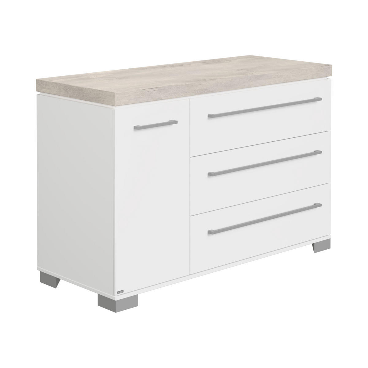 WICKELKOMMODE Kira Weiß, Eichefarben  - Eichefarben/Silberfarben, KONVENTIONELL, Holzwerkstoff/Metall (135,3/90,3/55,6cm) - Paidi