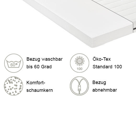 KINDERMATRATZE 90/200 cm Höhe ca. 11 cm  - Weiß, Basics, Textil (90/200cm) - home24