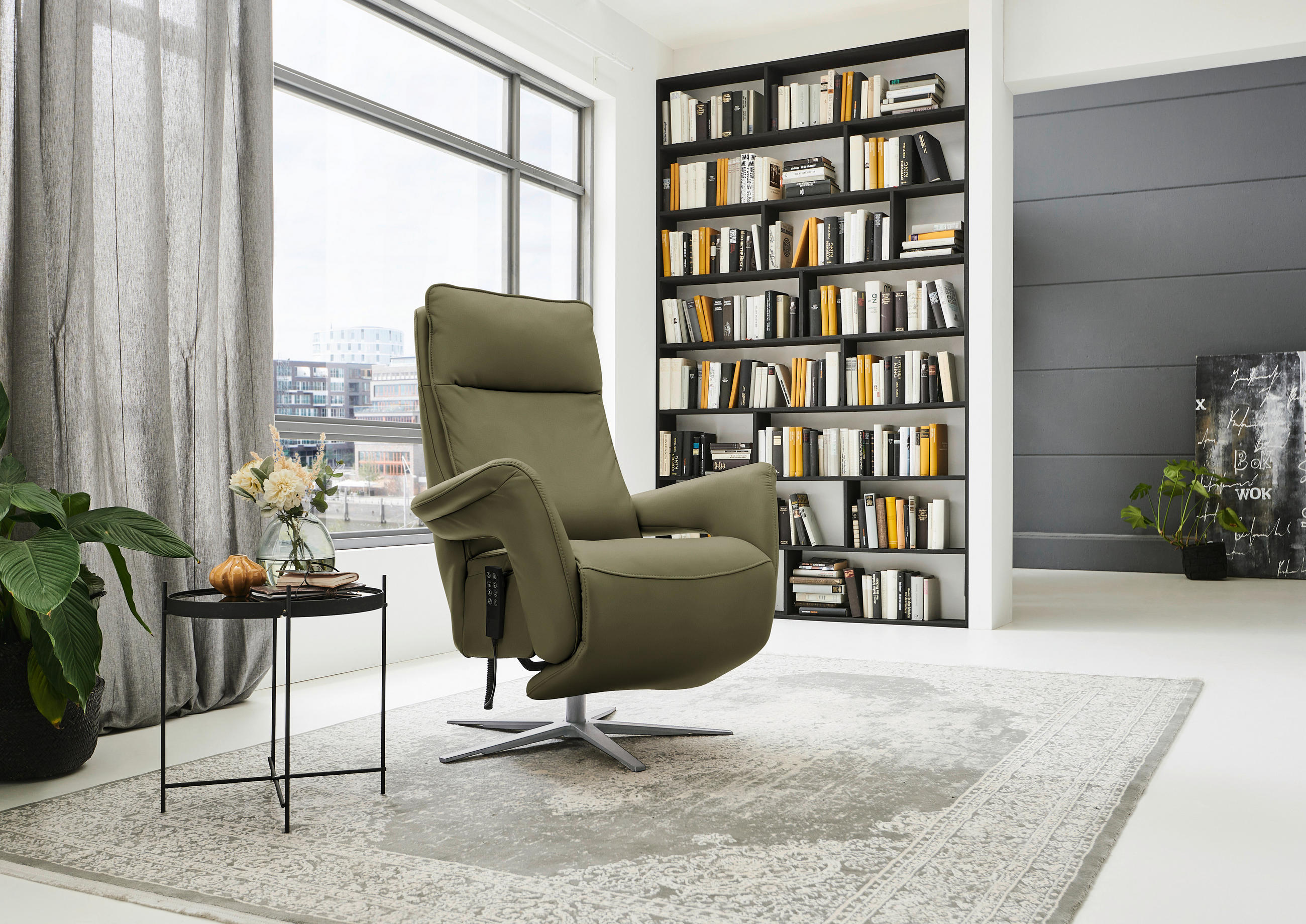 RELAXSESSEL in Leder Grün  - Edelstahlfarben/Grün, Design, Leder/Metall (79-83/116/87-176cm) - Valdera