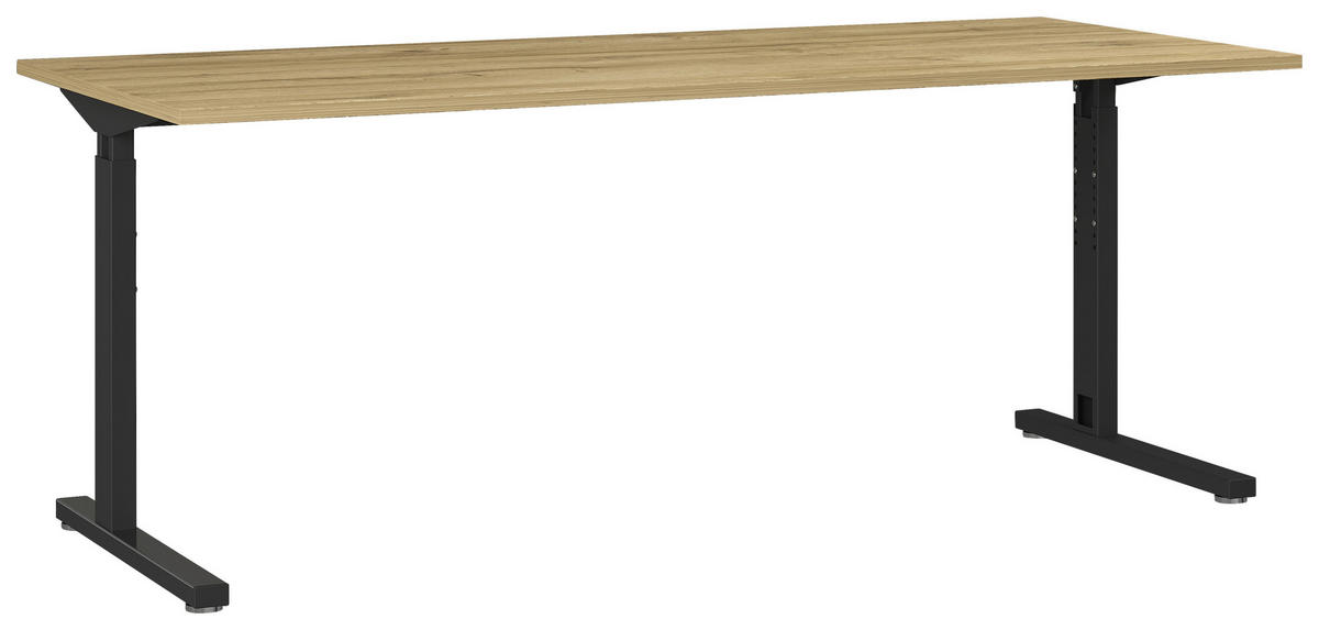 SCHREIBTISCH höhenverstellbar  - Eichefarben/Schwarz, KONVENTIONELL, Holzwerkstoff/Metall (180/70/80cm) - Germania