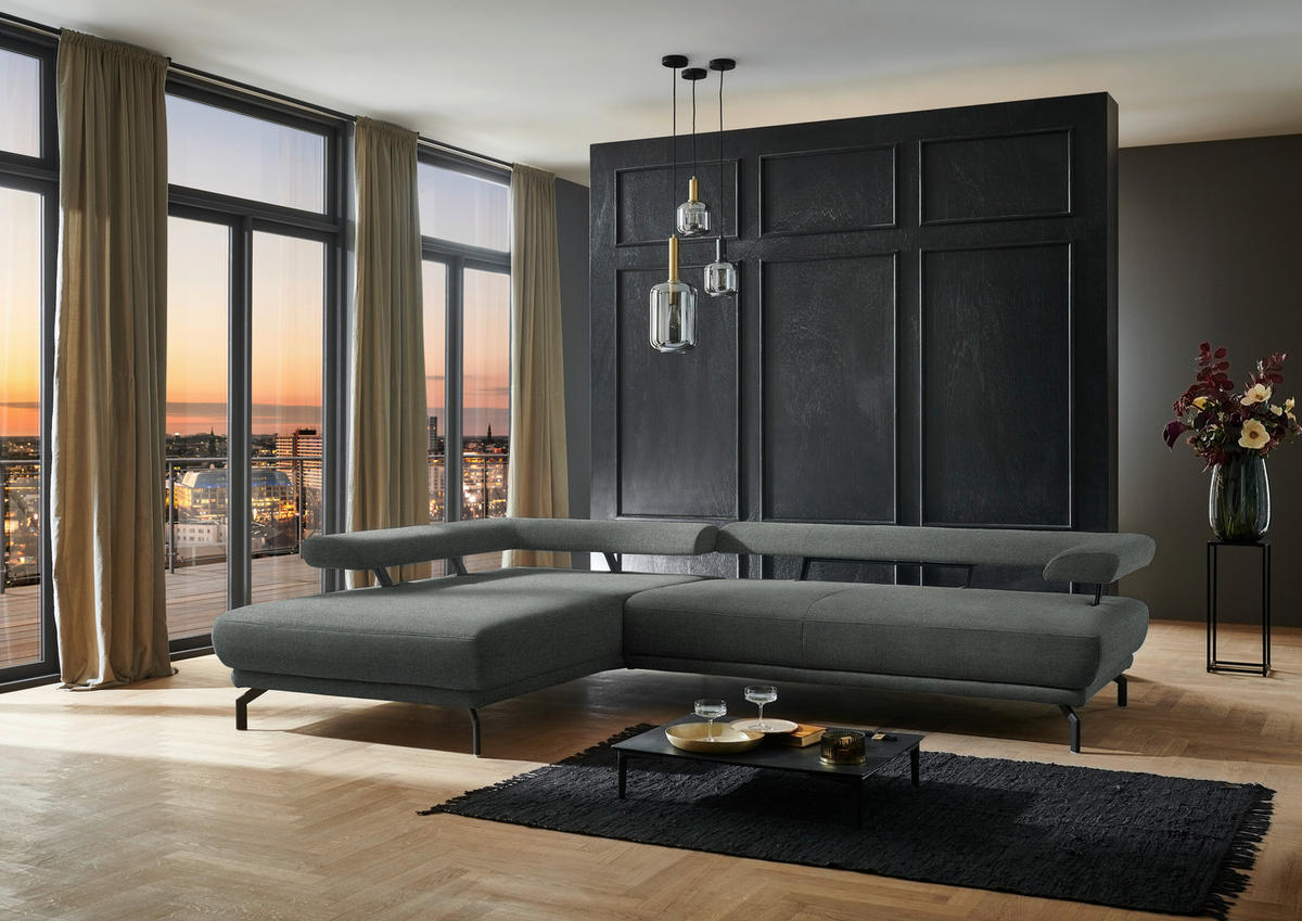 ECKSOFA in Chenille Graugrün  224/305 cm  - Schwarz/Graugrün, Design, Textil/Metall (224/305cm) - Dieter Knoll