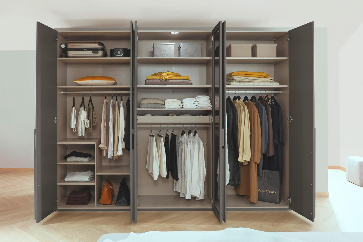 DREHTÜRENSCHRANK in Graphitfarben, Grau  - Graphitfarben/Grau, Trend, Glas/Holzwerkstoff (301/235/60cm) - Novel