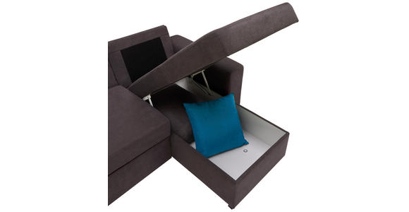 ECKSOFA inkl.Funktionen Dunkelgrau Webstoff Rückenkissen, Schlaffunktion, Stauraum  - Dunkelgrau/Schwarz, Design, Textil (245/160cm) - Xora