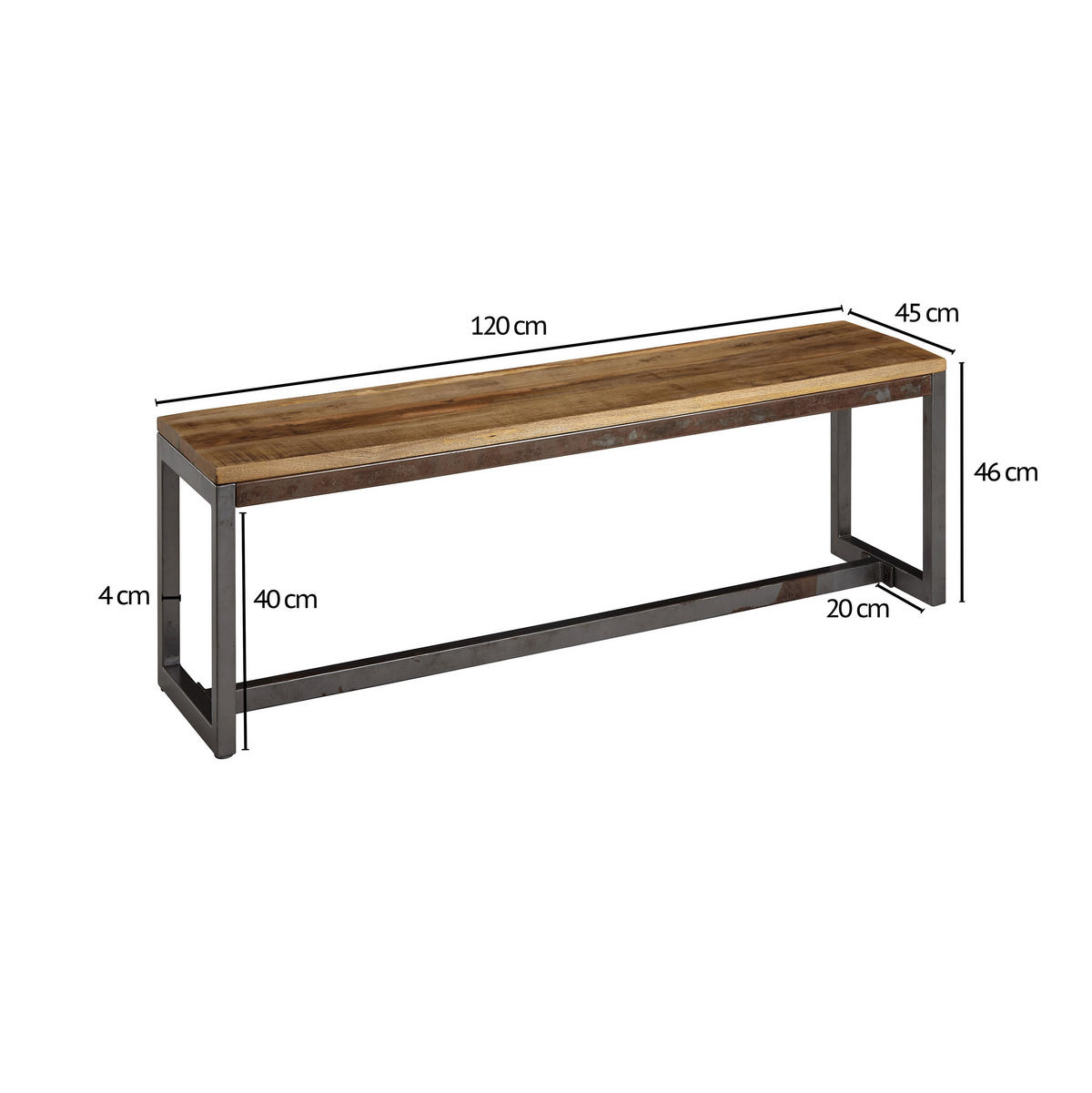 SITZBANK in Holz Naturfarben  - Schwarz/Naturfarben, Konventionell, Holz/Metall (120/46/45cm) - MID.YOU
