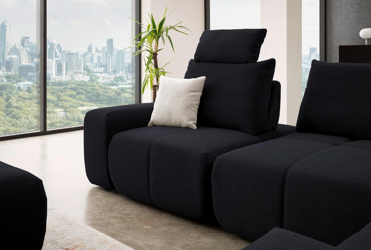 ECKSOFA in Velours Anthrazit  - Anthrazit/Schwarz, Design, Kunststoff/Textil (326/236cm) - Xora