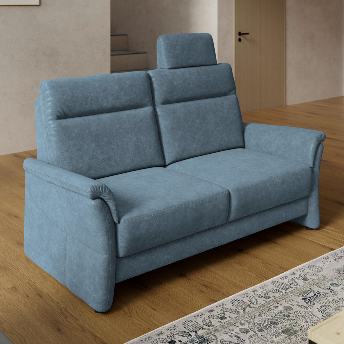 2,5-SITZER Mikrofaser Blaugrau  - Blaugrau/Schwarz, Konventionell, Kunststoff/Textil (170/99/91cm) - Elegando